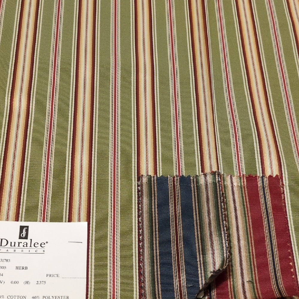 Duralee Regency Stripe Fabric in Green, Gold and Red - One large piece